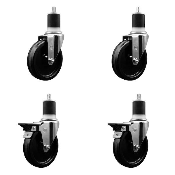 5'' Phenolic Wheel Swivel 1-7/8'' Expand Stem Caster Set 2 Brakes, 4PK